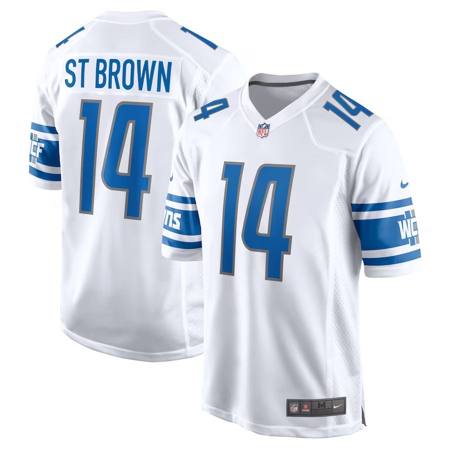 Men Detroit Lions 14 Amon-Ra St. Brown Nike White Player Game NFL Jersey